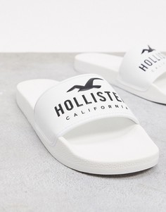 Белые шлепанцы с логотипом Hollister-Белый