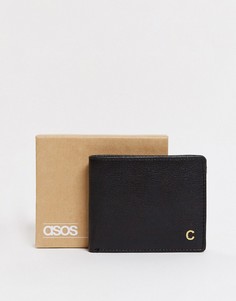Черный кожаный бумажник с буквой "С" ASOS DESIGN