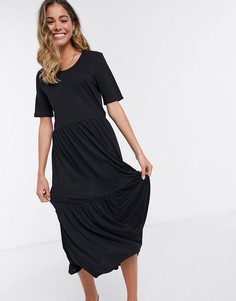 Черное платье-рубашка миди с короткими рукавами JDY-Черный