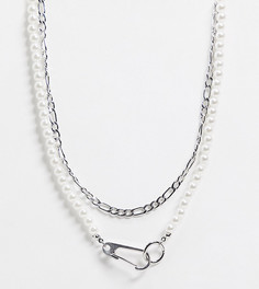 Ярусное ожерелье с искусственным жемчугом ASOS DESIGN Curve-Серебряный