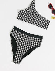 Плавки бикини в клетку гингем с завышенной талией Missguided-Многоцветный
