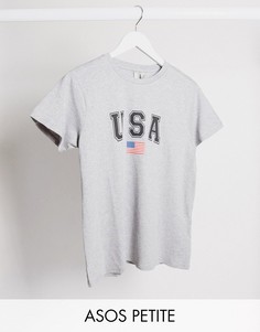 Футболка с принтом "USA" ASOS DESIGN Petite-Серый