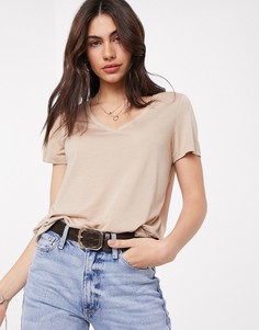 Бежевая футболка с V-образным вырезом Vero Moda-Neutral