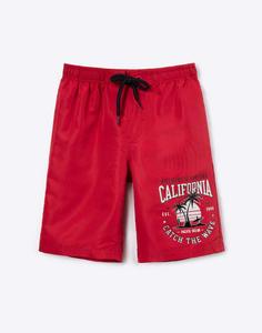Бордовые пляжные шорты с принтом для мальчика Gloria Jeans