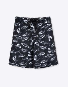 Чёрные пляжные шорты с акулами для мальчика Gloria Jeans