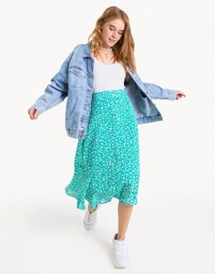 Зелёная юбка с цветочным принтом Gloria Jeans