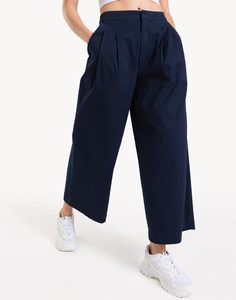 Синие широкие брюки со складками женские Gloria Jeans