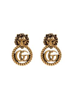 Gucci серьги Lion Head с логотипом GG