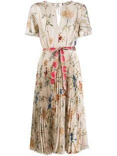 Semicouture атласное платье миди с цветочным принтом и плиссировкой