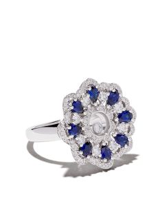 Chopard кольцо Happy Diamonds из белого золота с сапфирами и бриллиантами