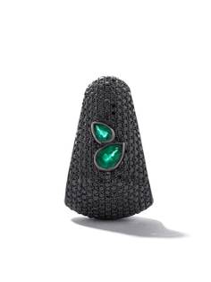 AS29 единичная серьга Bombee из черного золота с бриллиантами и изумрудами