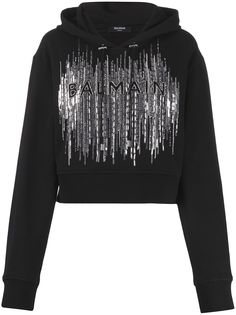 Balmain худи с логотипом и отделкой бисером