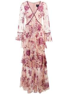 Marchesa Notte платье в пол с глубоким декольте и цветочным узором