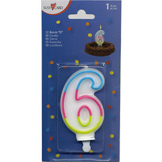 Свеча-цифра для торта Susy Card "6" 7,5 см., радужная