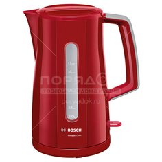 Чайник электрический пластиковый Bosch TWK 3A014, 1.7 л, 2.4 кВт, красный