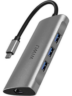Адаптер Wiwu Alpha 631STR Type-C - 3xUSB 3.0 / RJ45 Grey 6957815512560