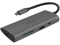 Хаб USB Wiwu Type C Hub 8 in 1 USB C - RJ45 / HDMI / 3xUSB Grey 6957815512485