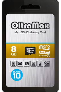 Карта памяти 8Gb - OltraMax - Micro Secure Digital HC Class 10 OM008GCSDHC10-W/A-AD