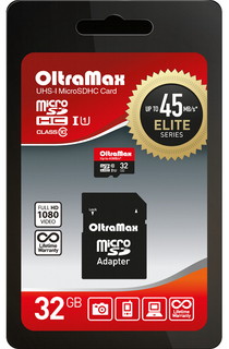 Карта памяти 32Gb - OltraMax - Micro Secure Digital HC UHS-1 Elite Class 10 OM032GCSDHC10UHS-1-ElU1 с переходником под SD