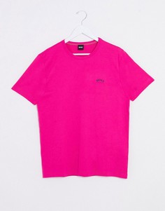 Ярко-розовая футболка с закругленным низом и контрастным логотипом BOSS Athleisure-Розовый цвет