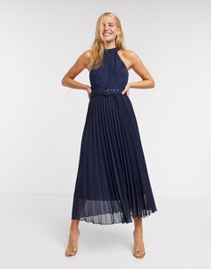 Синее платье миди с плиссировкой Style Cheat-Голубой