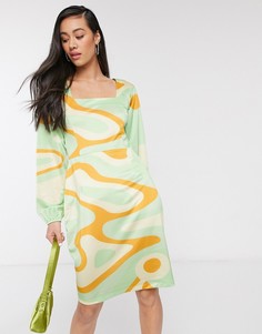 Платье с квадратным вырезом и принтом в стиле 90-х Hosbjerg-Многоцветный