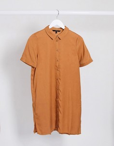 Светло-коричневое платье-рубашка с короткими рукавами Vero Moda-Коричневый цвет