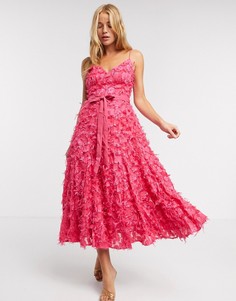 Ярко-розовое платье миди с 3D отделкой Forever U-Розовый цвет