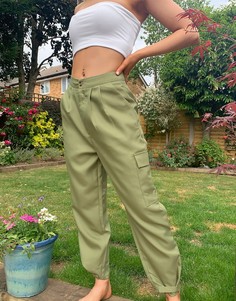 Широкие брюки-карго цвета хаки Missguided-Зеленый цвет