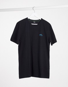 Черная футболка с асимметричным краем и контрастным логотипом BOSS-Черный