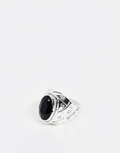 Серебристое кольцо с черным камнем Chained & Able-Серебряный