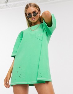 Платье-футболка в стиле oversized с контрастными строчками The Couture Club-Зеленый