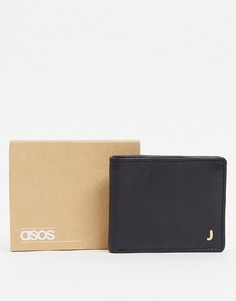Черный кожаный бумажник с буквой "J" ASOS DESIGN