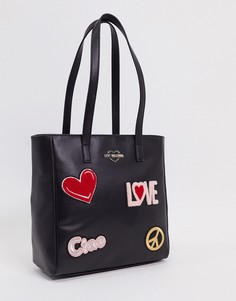 Черная сумка-шоппер с нашивками Love Moschino-Черный