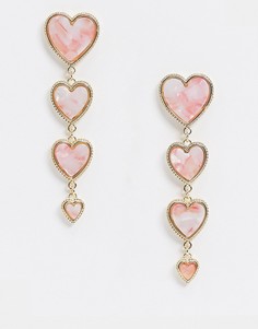 Розовые серьги-подвески с сердечками Glamorous-Розовый