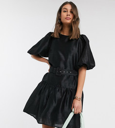 Черное свободное платье с пышными рукавами и поясом Vero Moda Tall-Черный цвет