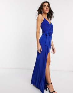 Синее платье макси с V-образным вырезом Goddiva-Голубой