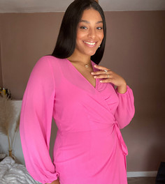 Розовое платье миди с запахом Vero Moda Curve-Розовый