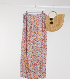 Розовая юбка макси с разрезами и цветочным принтом ASOS DESIGN Curve-Многоцветный