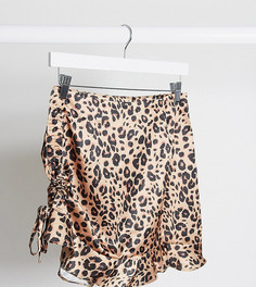 Атласная мини-юбка с леопардовым принтом и сборками Missguided Petite-Многоцветный