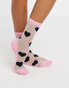 Черные/розовые носки с изображением сердечек Lazy Oaf-Розовый