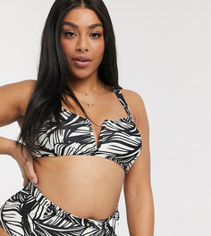 Черно-белый бикини-топ с пальмовым принтом Vero Moda Curve-Многоцветный