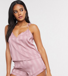 Розовый атласный жаккардовый топ в полоску на бретельках Loungeable-Розовый цвет