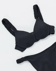 Черный бикини-топ в рубчик на косточках Fashion Union-Черный цвет