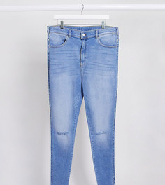 Супероблегающие джинсы с завышенной талией и рваной отделкой на коленях Dr Denim Plus-Синий