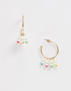 Серьги-кольца с искусственным жемчугом и бисером DesignB London-Золотистый