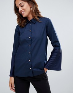 Рубашка с плиссированными манжетами Closet London-Темно-синий