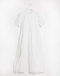 Хлопковое свободное платье макси белого цвета с кружевными вставками и короткими рукавами ASOS DESIGN-Белый