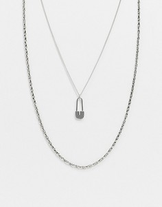 Серебристое ожерелье с цепочками в несколько рядов и подвеской в виде английской булавки Uncommon Souls-Серебристый