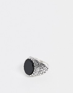 Серебристое кольцо-печатка с черным камнем Topshop-Серебряный